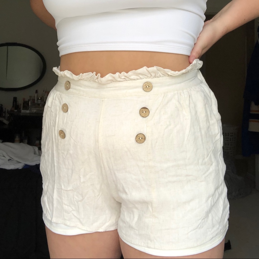 Cream paper bag shorts
